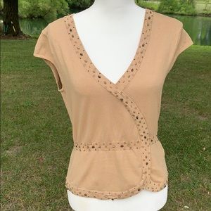 Bandolino Well Loved Sweater Tan Cap Sleeves Sz S
